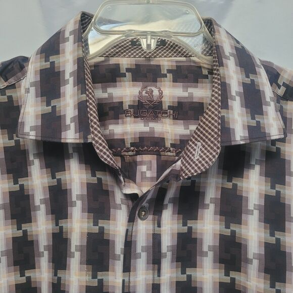 Bugatchi Uomo Classic Fit Shirt Long Sleeve Neutral Geometric Digital Print 2XL - Picture 5 of 12
